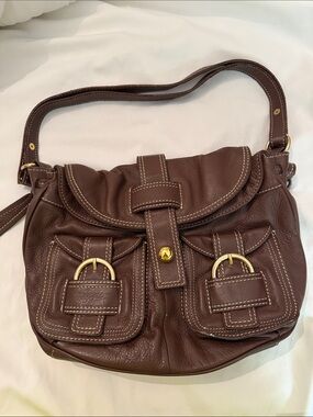 Barr Barr Brown Genuine Leather Shoulder Bag with Front Buckle Pockets